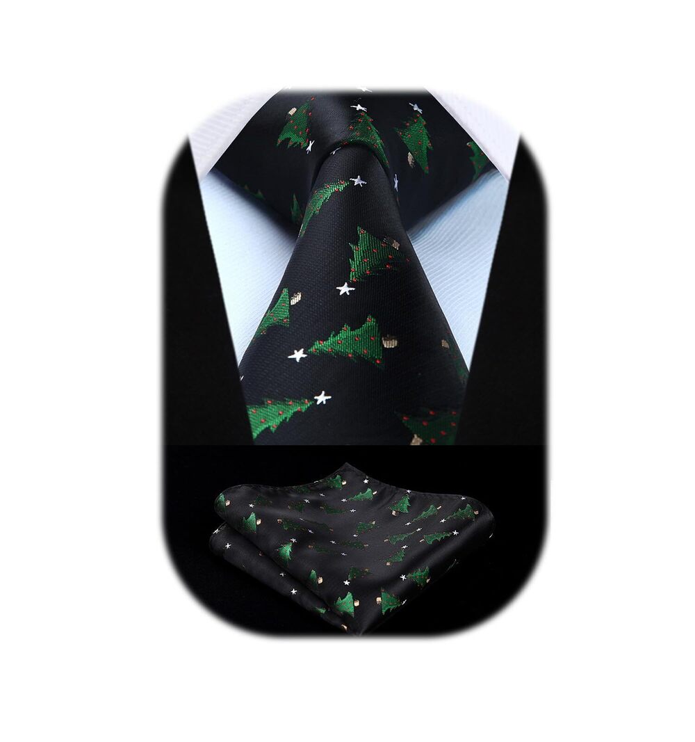 7380 Christmas Ties Holiday Festival Necktie Christma Green Tree Tie Funny